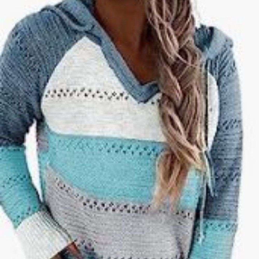 Women's Color Block Lightweight Hooded Sweater Drawstring Hoodies Pullover sz 3X